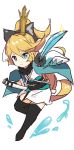  alternate_costume black_bow black_legwear blonde_hair blue_eyes bow charlotta_fenia cosplay crown eyebrows_visible_through_hair fate/grand_order fate_(series) granblue_fantasy hair_ribbon haori harvin japanese_clothes katana kimono long_hair o_(rakkasei) okita_souji_(fate) okita_souji_(fate)_(all) okita_souji_(fate)_(cosplay) ponytail ribbon scarf short_kimono sparkle sword thigh-highs weapon 