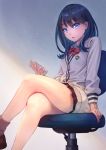  1girl cardigan highres legs_crossed long_sleeves pleated_skirt school_uniform sitting skirt solo ssss.gridman takarada_rikka yudoufu_(unify) 