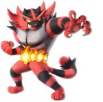  black_stripes cat claws clenched_hand creatures_(company) fangs fighting_stance game_freak gen_7_pokemon green_eyes highres incineroar nintendo no_humans official_art outstretched_arm pokemon pokemon_(creature) pokemon_sm pokemon_sun_and_moon red_fur sharp_teeth slit_pupils solo super_smash_bros. super_smash_bros._ultimate tail teeth transparent_background yellow_sclera 