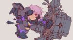  1girl absurdres breaking character_request cyberpunk di_yi_xing_zian fate/grand_order fate_(series) gloves grey_background highres holding pink_eyes pink_hair shield short_hair simple_background sketch tears thigh-highs 