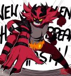  black_hair claws creatures_(company) fire game_freak gen_7_pokemon gurepyon incineroar looking_at_viewer nintendo no_humans open_mouth pokemon pokemon_(creature) pokemon_(game) pokemon_sm sharp_teeth smile solo striped super_smash_bros. super_smash_bros._ultimate tail teeth yellow_sclera 