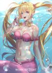  1girl air_bubble armlet blonde_hair blue_eyes bracelet breasts bubble cleavage earrings eyebrows_visible_through_hair jewelry large_breasts long_hair looking_at_viewer mermaid mermaid_melody_pichi_pichi_pitch monster_girl nanami_lucia necklace open_mouth shell shell_bikini solo strapless strapless_bikini tight_(ohmygod) twintails underwater watermark 