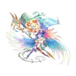  1girl armor armored_dress artist_request blonde_hair dragalia_lost gradient_hair holding holding_weapon jeanne_d&#039;arc_(dragalia_lost) long_hair multicolored_hair non-web_source official_art plant skirt standard_bearer tail torn_clothes torn_legwear transparent_background vines weapon wings 