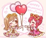  2019 2girls :d ;) ^_^ artist_name balloon blush bow brown_bow brown_eyes brown_hair chibi closed_eyes closed_eyes closed_mouth commentary_request dress flower hair_bow hair_bun hair_flower hair_ornament happy_valentine heart heart_balloon kunikida_hanamaru kurosawa_ruby love_live! love_live!_sunshine!! mono_land multiple_girls one_eye_closed open_mouth outstretched_arms pink_bow pink_dress pink_flower pink_rose profile puffy_short_sleeves puffy_sleeves red_bow redhead rose short_sleeves side_bun sidelocks sideways_mouth signature smile wrist_cuffs yellow_dress 