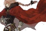  1boy armor artist_request astolfo_(fate) black_shirt braid cloak fate/grand_order fate_(series) fur-trimmed_cloak fur_trim gauntlets hand_on_hilt hand_on_hip highres long_braid looking_to_the_side pink_eyes pink_hair red_cloak shirt simple_background single_braid sketch solo sword weapon white_background 