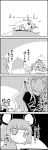  4koma animal_ears basket belt bow capelet comic commentary_request dowsing_rod from_behind greyscale hair_bow highres hijiri_byakuren holding hood horn_ribbon horns ibuki_suika kumoi_ichirin long_hair looking_at_another minigirl monochrome mouse_ears mouse_tail multicolored_hair nazrin on_head person_on_head ribbon short_hair smile sweat tail tani_takeshi touhou translation_request two-tone_hair unzan very_long_hair yukkuri_shiteitte_ne 
