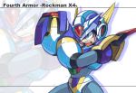  1boy android angry arm_cannon capcom commentary_request green_eyes helmet male_focus open_mouth power_armor rockman rockman_x rockman_x4 serious solo teeth tongue weapon white_background x_(rockman) yuusuke_(5yusuke3) zoom_layer 