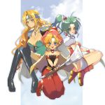  3girls :d armband bare_shoulders black_choker black_footwear blonde_hair blue_eyes blue_headband boots breasts cape celes_chere choker cleavage closed_mouth cross cross_necklace earrings eyebrows_visible_through_hair feathers final_fantasy final_fantasy_vi full_body green_eyes green_hair green_leotard hair_intakes hat hat_feather headband holding holding_paintbrush jewelry kikki_(pixiv2380132) knee_boots knees_together_feet_apart large_breasts leotard long_hair looking_at_viewer multiple_girls necklace open_mouth paintbrush pants pink_footwear pink_hat ponytail red_footwear red_pants relm_arrowny shoulder_pads sitting small_breasts smile strapless teeth tina_branford white_cape wristband 