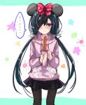  ... 1girl blush bow churro eyepatch fate/grand_order fate_(series) hair_bow highres hood hoodie low_twintails mickey_mouse_ears mochizuki_chiyome_(fate/grand_order) pantyhose skirt twintails violet_eyes 