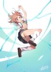  1girl biribiri brown_eyes brown_footwear brown_hair brown_shorts electricity full_body loafers loose_socks misaka_mikoto nakayama_yuuji school_uniform shoes shorts shorts_under_skirt solo to_aru_kagaku_no_railgun to_aru_majutsu_no_index tokiwadai_school_uniform 