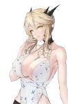  1girl alternate_costume artoria_pendragon_(all) artoria_pendragon_(lancer_alter) babydoll bare_shoulders black_panties blonde_hair braid breasts choker cleavage collarbone covered_nipples craft_essence dark_persona fate/grand_order fate_(series) finger_to_mouth french_braid hair_between_eyes hair_ornament highres jewelry large_breasts limeblock lingerie looking_at_viewer necklace panties revealing_clothes royal_icing see-through sidelocks solo underwear waist work_in_progress yellow_eyes 