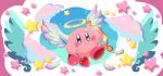  angel_wings arrow blue_eyes blush bow_(weapon) commentary_request copy_ability feathers halo heart heart-shaped_arrow highres kirby kirby_(series) ninjya_palette nintendo no_humans open_mouth solo star weapon white_feathers wings 