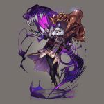  1girl bob_cut bow crown floating gloves grey_background heroes_of_the_storm monster official_art orphea_(heroes_of_the_storm) red_eyes short_hair simple_background skirt solo teeth white_hair 