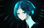  1other androgynous aqua_eyes aqua_hair blue_eyes blue_hair colored_eyelashes crystal_hair dark_background expressionless face gem_uniform_(houseki_no_kuni) houseki_no_kuni kanmiya_(amamia06-16) looking_at_viewer phosphophyllite short_hair solo 