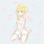  1girl blonde_hair breasts commentary_request dress green_eyes kingdom_hearts kingdom_hearts_ii long_hair looking_at_viewer lowres namine punine solo white_dress 