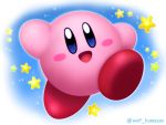  blue_eyes blush_stickers gradient gradient_background highres kirby kirby_(series) looking_at_viewer ninjya_palette nintendo no_humans official_style open_mouth smile solo star twitter_username 