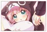  animal_costume blue_eyes cat_costume hair_bobbles hair_ornament namori open_mouth pajamas pillow pink_hair simple_background twintails white_background yoshikawa_chinatsu yuru_yuri 