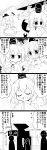  absurdres bent_over blush comic commentary_request dress faceless futa_(nabezoko) ghost_tail greyscale hands_in_opposite_sleeves hat highres implied_pantyshot japanese_clothes kariginu monochrome mononobe_no_futo multiple_girls noren plate ponytail rooftop silhouette soga_no_tojiko spoken_blush tate_eboshi tokin_hat touhou translation_request wide_sleeves 