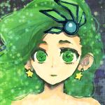  1girl bare_shoulders commentary_request earrings final_fantasy final_fantasy_iv green_eyes green_hair hair_ornament jewelry long_hair rydia solo yadoso 