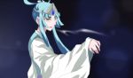  1girl bishoujo_senshi_sailor_moon blue_hair comadori717 green_eyes japanese_clothes kimono long_hair nipasu solo teeth tiara 