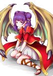  1girl closed_mouth dragon_wings dress fire_emblem fire_emblem:_seima_no_kouseki im008073 mamkute multi-tied_hair myrrh nintendo purple_hair red_eyes sandals simple_background sitting solo twintails white_background wings wristband 