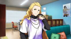  blonde_hair blush green_eyes hanamura_shoma idolmaster idolmaster_side-m idolmaster_side-m_live_on_stage long_hair shirt 