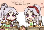  2girls artist_name basket cup cupcake doughnut drinking_glass fire_emblem fire_emblem:_seisen_no_keifu food ishtar_(fire_emblem) long_hair multiple_girls nintendo open_mouth pocky ponytail purple_hair shoulder_armor sksk7r tiltyu_(fire_emblem) violet_eyes wine_glass 