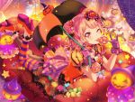 bang_dream! blush dress halloween lollipop long_hair maruyama_aya official_art pink_eyes pink_hair smile wink