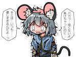  1girl animal_ears crying crying_with_eyes_open grey_hair headpat kasuya_baian mouse_ears mouse_tail nazrin romaji_text shaking short_hair speech_bubble tail tears touhou white_background 