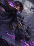  1girl absurdres ass blue_eyes breasts facial_mark gauntlets highres hips huge_ass juninho_albert kai&#039;sa league_of_legends long_hair looking_at_viewer mechanical_arms mechanical_foot open_mouth solo wide_hips wings 