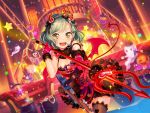  bang_dream! blush devil dress green_eyes green_hair halloween hikawa_hina short_hair smile trident 