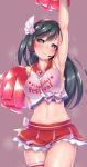  absurdres armpits bangs black_hair blue_eyes blush bow breast_squeeze breasts cheerleader eyebrows_visible_through_hair flower gacchu hair_flower hair_ornament hairband highres long_hair looking_at_viewer love_live! love_live!_school_idol_festival navel one_side_up perfect_dream_project pom_poms simple_background skirt smile sweat thigh-highs thighs yuuki_setsuna_(love_live!) 