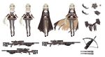  1girl absurdres alternate_costume belt boots cape commentary dagger drone full_body girls_frontline green_hair gun highres jewelry looking_at_viewer necklace pantyhose pointy_ears rifle sleeveless sniper_rifle tac-50_(girls_frontline) terras torn_clothes torn_legwear weapon white_background 