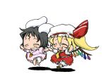  chibi closed_eyes flandre_scarlet hand_holding holding_hands inaba_tewi running smile touhou 