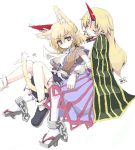  arm_warmers blonde_hair chain chains green_eyes horn horns hoshiguma_yugi hoshiguma_yuugi long_hair mizuhashi_parsee mochiki pointy_ears sakazuki short_hair tail touhou 