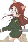  back gun long_hair looking_back minna-dietlinde_wilcke misnon_the_great red_hair redhead strike_witches tail weapon yellow_eyes 