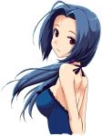  back bare_shoulders blue_hair idolmaster long_hair miura_azusa oekaki red_eyes solo takayaki 
