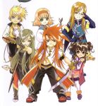  3girls anise_tatlin chibi fujishima_kousuke guy_cecil highres jade_curtiss luke_fon_fabre multiple_boys multiple_girls natalia_luzu_kimlasca_lanvaldear official_art scan tales_of_(series) tales_of_the_abyss tear_grants tokunaga 