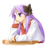  hiiragi_kagami kasuga_yukihito lucky_star purple_hair ribbon ribbons school_uniform serafuku twintails 