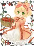  blonde_hair bow curly_hair dress food fruit green_eyes hanabana_tsubomi highres hina_ichigo notenotenote rozen_maiden strawberries strawberry 
