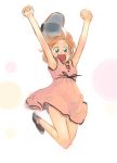 dress fist happy hat ikeda_jun jump jumping orange_hair original pink_dress raised_fists short_hair 