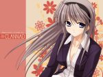  1280x960 blush breasts clannad cleavage formal long_hair pant_suit sakagami_tomoyo silver_hair suit very_long_hair wallpaper 