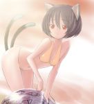  animal_ears bad_id bikini brown_hair cat_ears cat_tail chen multiple_tails red_eyes short_hair solo swimsuit tail touhou tuwako 