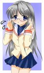  clannad fujieda_hiro glasses hairband long_hair sakagami_tomoyo school_uniform silver_hair 