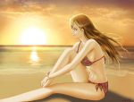  bikini bleach inoue_orihime legs long_hair orange_hair side-tie_bikini sitting sunset swimsuit 