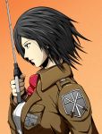  asaruton black_eyes black_hair mikasa_ackerman profile scarf shingeki_no_kyojin short_hair sword weapon 