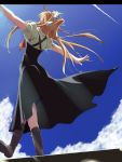  blonde_hair cloud clouds from_behind kamio_misuzu letterboxed long_hair meijou_tsuki_usagi outstretched_arms ribbon ribbons sky solo spread_arms walking 