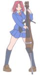  double_bass electric_double_bass instrument instruments necktie red_eyes red_hair redhead school_uniform short_hair skirt 
