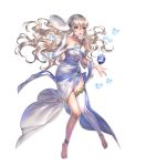  1girl asymmetrical_clothes bangs bare_shoulders barefoot breasts bug butterfly dress elbow_gloves feet female_my_unit_(fire_emblem_if) fire_emblem fire_emblem_heroes fire_emblem_if floating floating_object gloves highres insect long_hair my_unit_(fire_emblem_if) nintendo official_art open_mouth red_eyes redhead shiny shiny_hair side_slit silver_hair solo stone toes transparent_background veil white_dress white_hair 