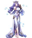  1girl barefoot breasts camilla_(fire_emblem_if) dress feet fire_emblem fire_emblem_heroes fire_emblem_if highres large_breasts long_hair nail_polish nintendo official_art purple_hair sideboob solo toes transparent_background violet_eyes 